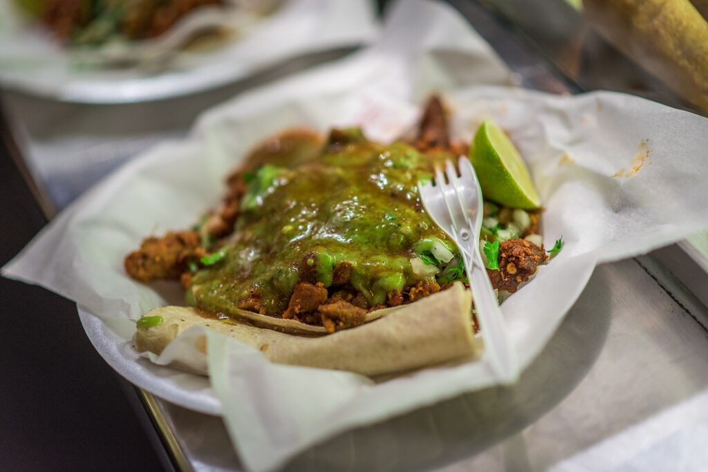 A single taco al pastor on a plate