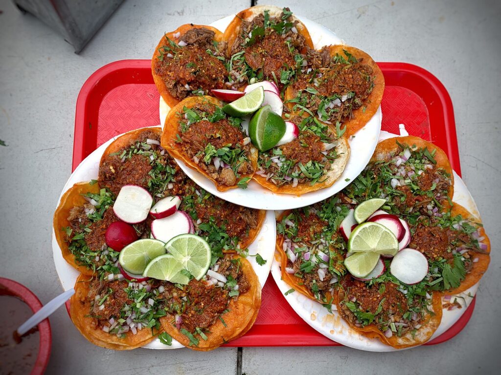 Crispy red birria tacos
