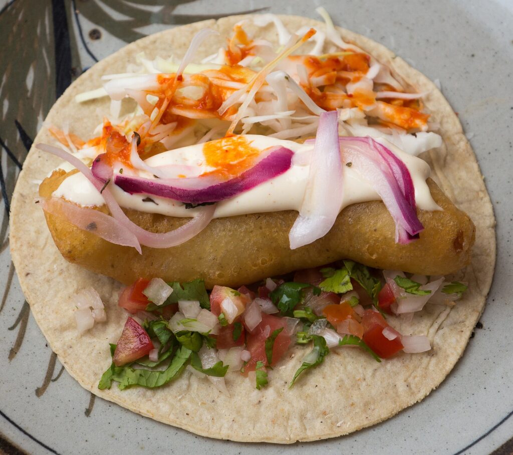 An Ensenada-style battered fish taco