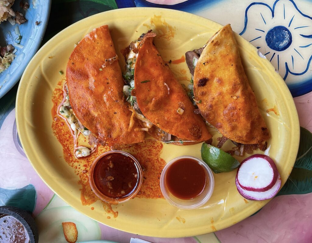 Quesabirria tacos with melted cheese